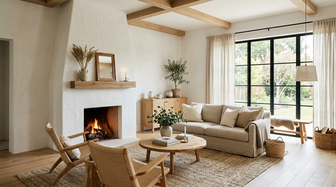 Let niches or built ins support the sculptural look inspiration for a plaster fireplace feature wall.